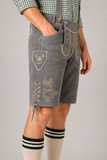 Edelweiss Embroidered Men's Bavarian Lederhosen - Grey - Side Lacing - product image 4