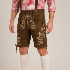 Stag Embroidered Men's Bavarian Lederhosen - Rustic Brown - Side Lacing - image 4