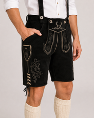 Stag Embroidered Men's Bavarian Lederhosen - Black - Side Lacing - image 4