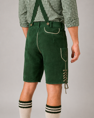 Edelweiss Embroidered Men's Bavarian Lederhosen - Green - Side Lacing - image 4