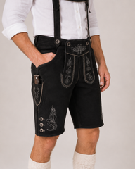 Oak Leaf Embroidered Men's Bavarian Lederhosen - Black - Side Buttons - image 4
