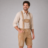 Stag Embroidered Men's Bavarian Lederhosen - Tan/Beige - Side Lacing - product image 4