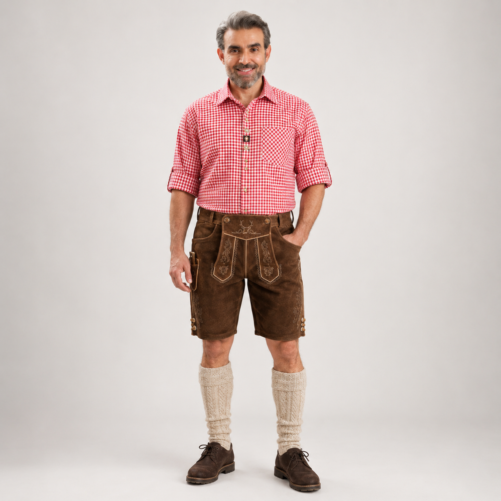 Men's Red & White Checkered Bavarian Oktoberfest Shirt - Roll-Up Sleeve - image 4