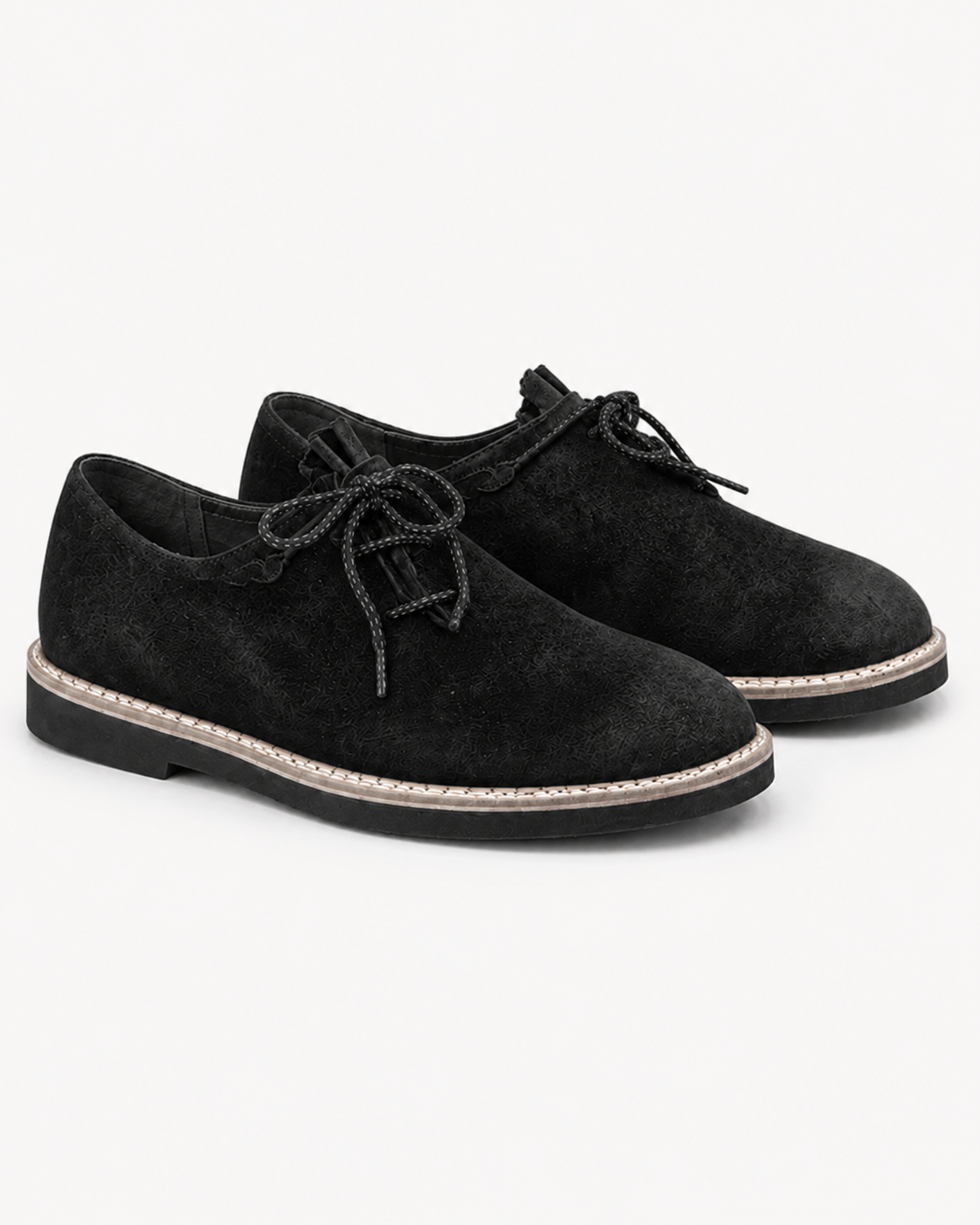Men's Black Suede Bavarian Haferl Shoes - Traditional Side-Lacing | Treaded Rubber Sole - image 4