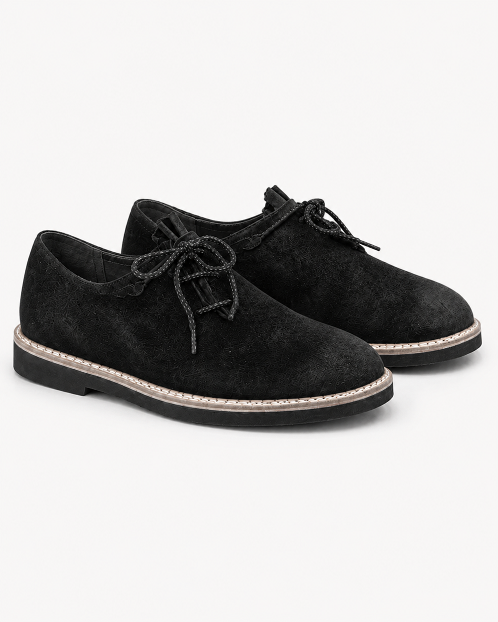Men's Black Suede Bavarian Haferl Shoes - Traditional Side-Lacing | Treaded Rubber Sole - image 4