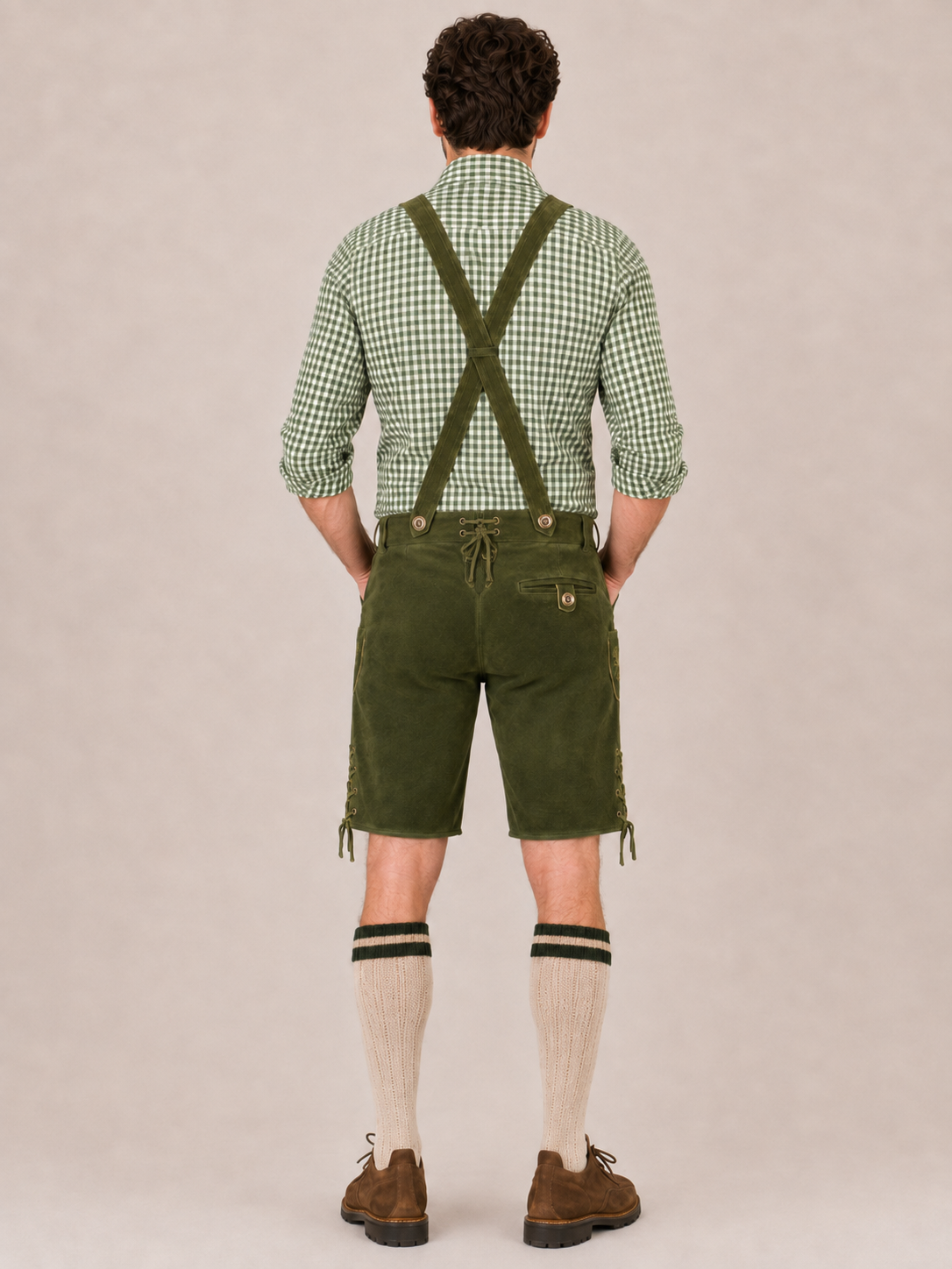 Oak Leaf Embroidered Men's Bavarian Lederhosen - Green - Side Lacing - image 4