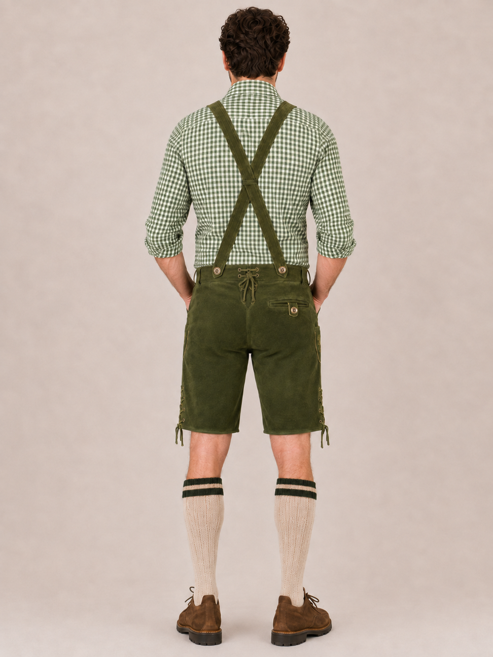 Oak Leaf Embroidered Men's Bavarian Lederhosen - Green - Side Lacing - image 4