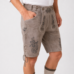 Oak Leaf Embroidered Men's Bavarian Lederhosen - Grey - Side Lacing - image 4