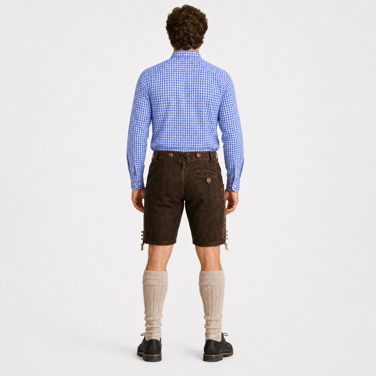 Men's Blue & White Checkered Bavarian Oktoberfest Shirt - Roll-Up Sleeve - image 5