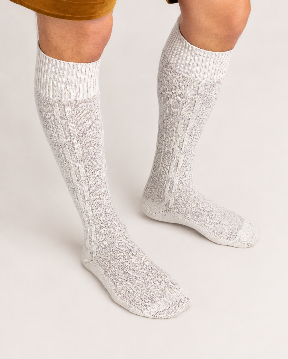Beige Knee-High Bavarian Socks for Lederhosen - Men's Cable-Knit - image 5