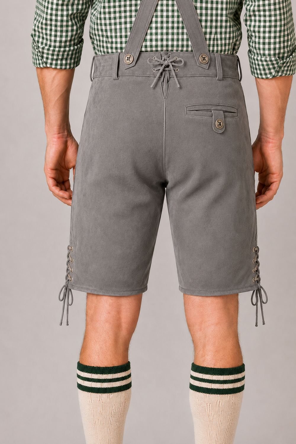 Edelweiss Embroidered Men's Bavarian Lederhosen - Grey - Side Lacing - product image 5