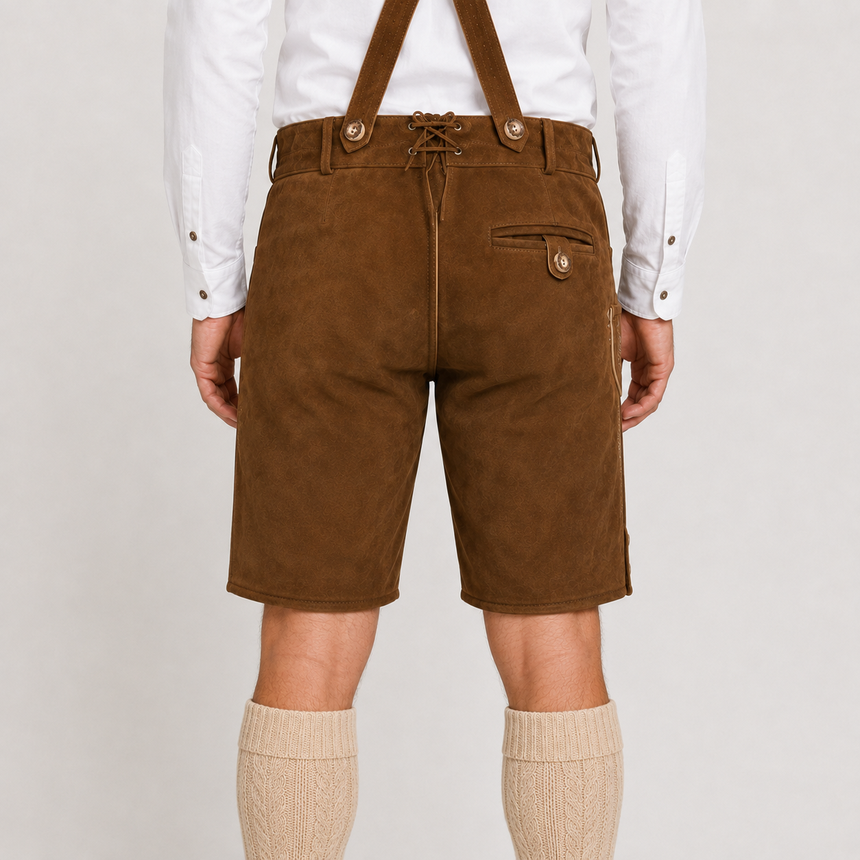 Edelweiss Embroidered Men's Bavarian Lederhosen - Rustic Brown - Side Buttons