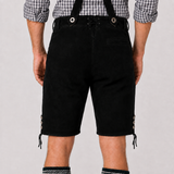 Oak Leaf Embroidered Men's Bavarian Lederhosen - Black - Side Lacing