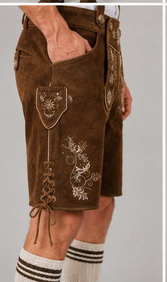 Edelweiss Embroidered Men's Bavarian Lederhosen - Rustic Brown - Side Lacing - product image 5