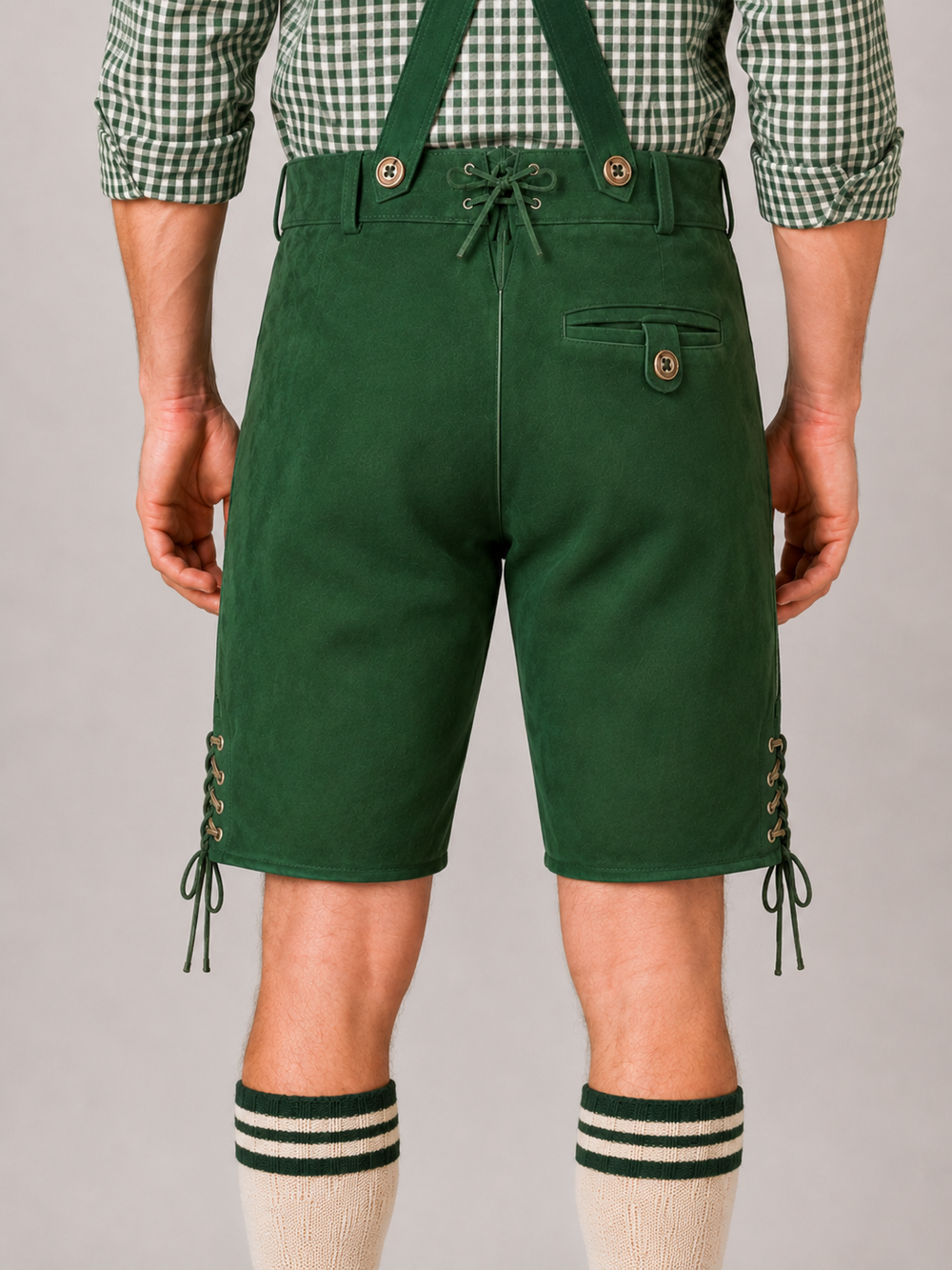 Edelweiss Embroidered Men's Bavarian Lederhosen - Green - Side Lacing - product image 5