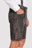 Stag Embroidered Men's Bavarian Lederhosen - Grey - Side Buttons - product image 4