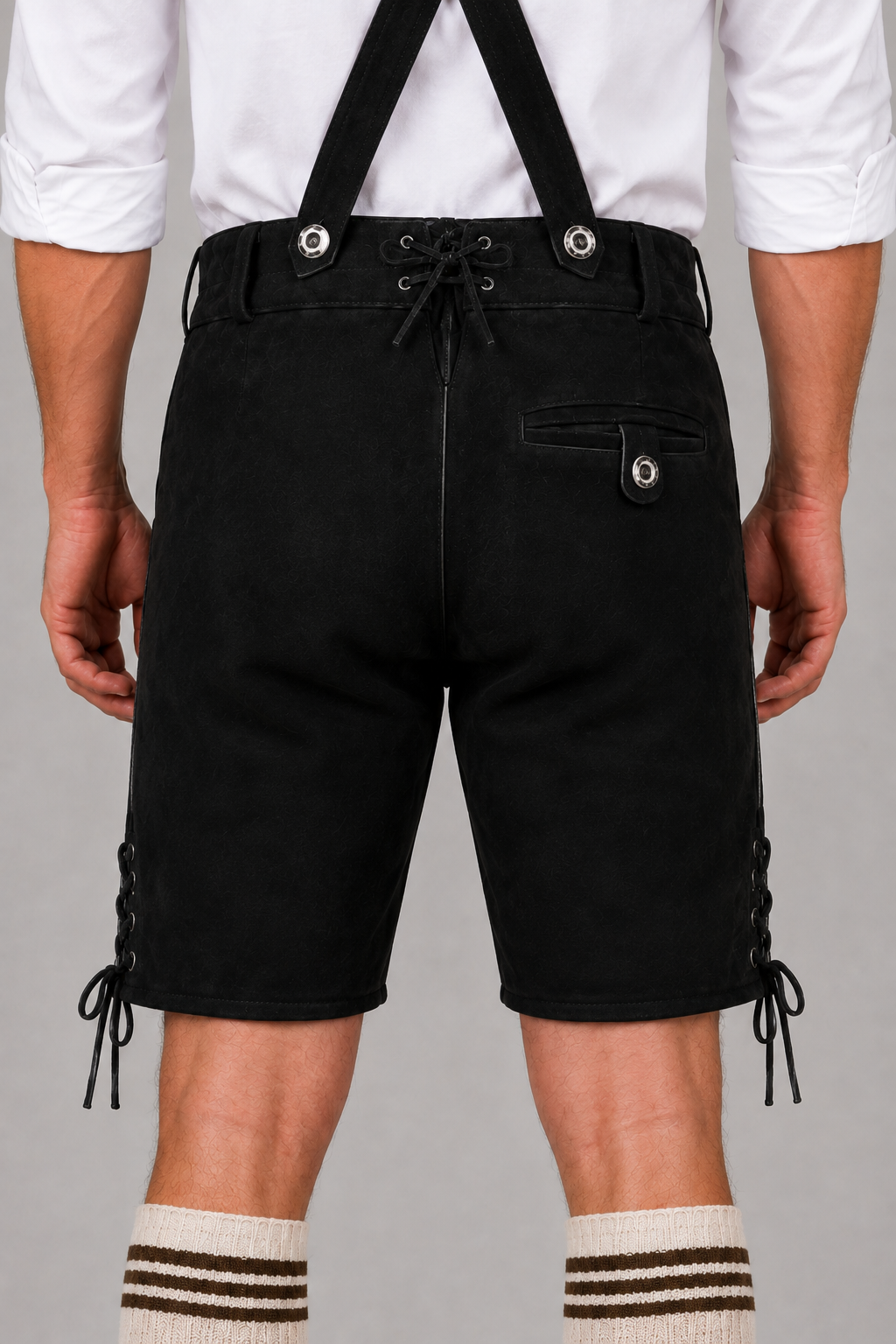 Edelweiss Embroidered Men's Bavarian Lederhosen - Black - Side Lacing - product image 5