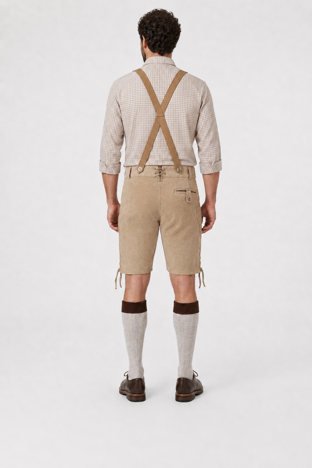 Edelweiss Embroidered Men's Bavarian Lederhosen - Tan/Beige - Side Lacing - product image 5