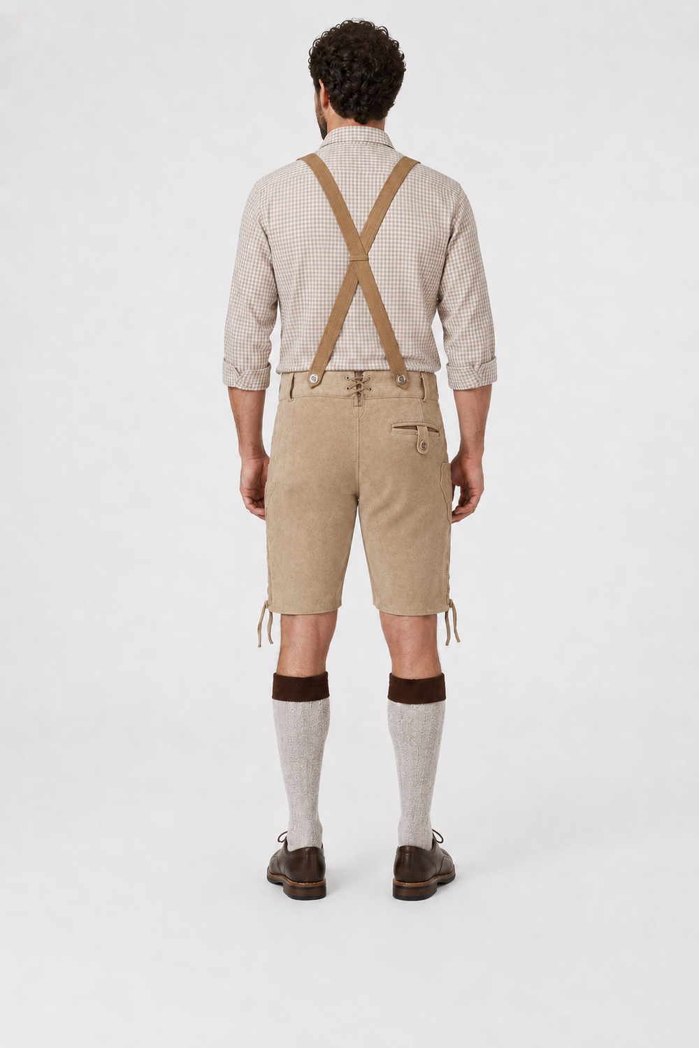 Edelweiss Embroidered Men's Bavarian Lederhosen - Tan/Beige - Side Lacing - product image 5