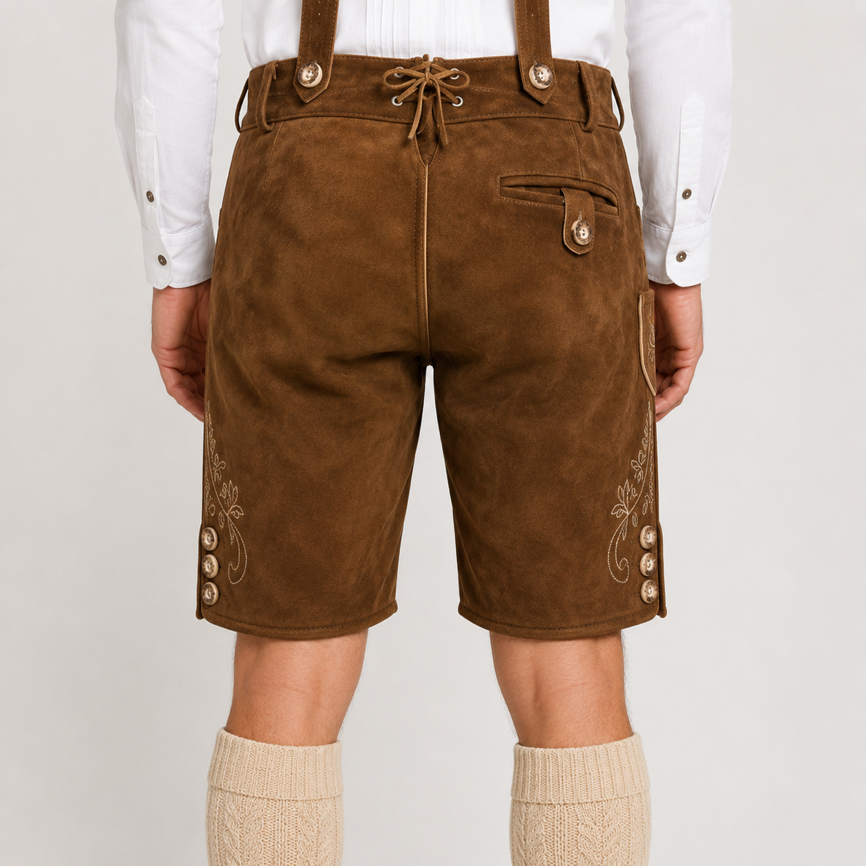 Edelweiss Embroidered Men's Bavarian Lederhosen - Rustic Brown - Side Buttons - image 6