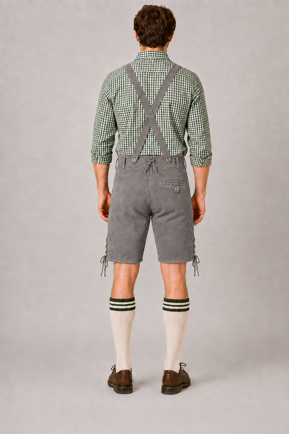 Edelweiss Embroidered Men's Bavarian Lederhosen - Grey - Side Lacing - product image 6