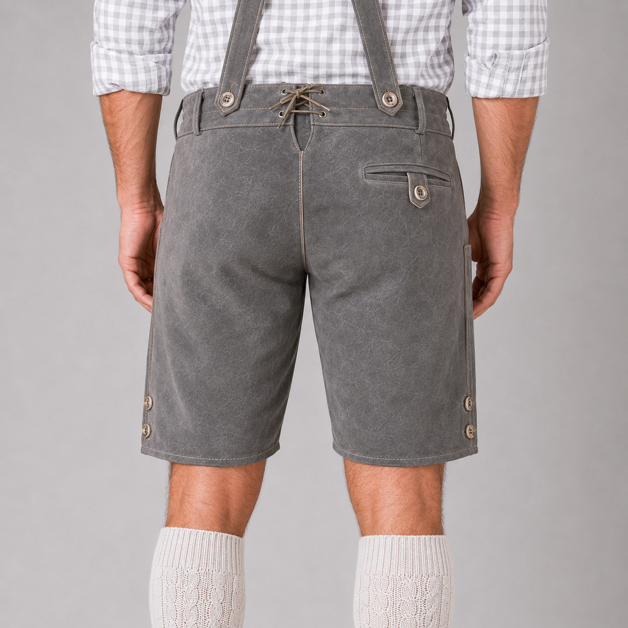 Stag Embroidered Men's Bavarian Lederhosen - Grey - Side Lacing - product image 6