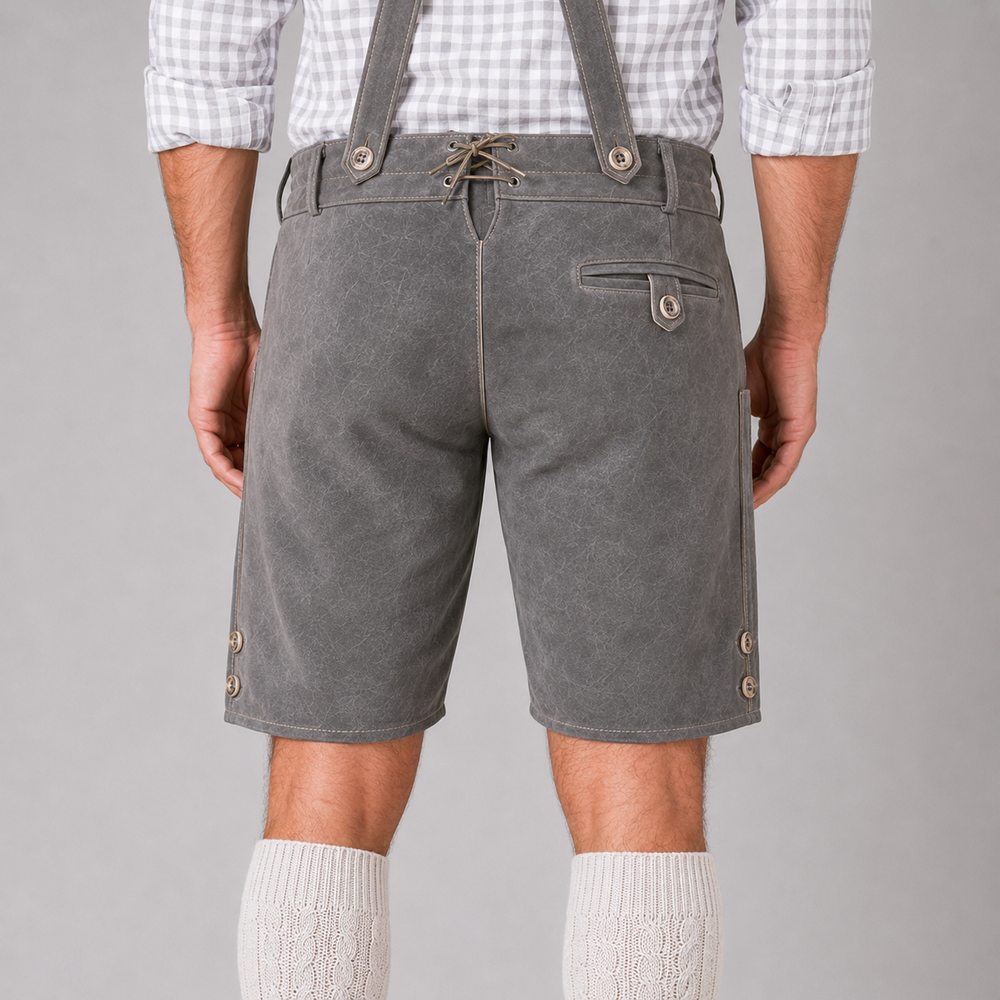 Stag Embroidered Men's Bavarian Lederhosen - Grey - Side Lacing - product image 6