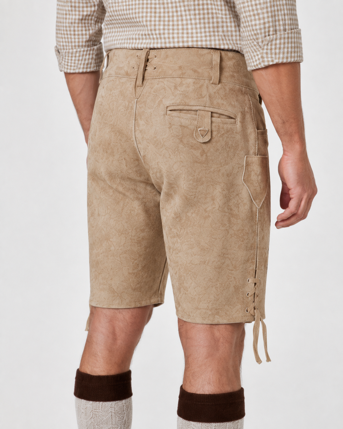 Edelweiss Embroidered Men's Bavarian Lederhosen - Tan/Beige - Side Lacing - image 6