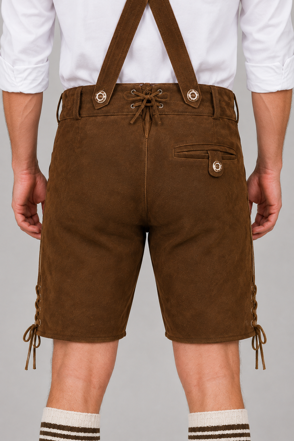 Edelweiss Embroidered Men's Bavarian Lederhosen - Rustic Brown - Side Lacing - product image 6