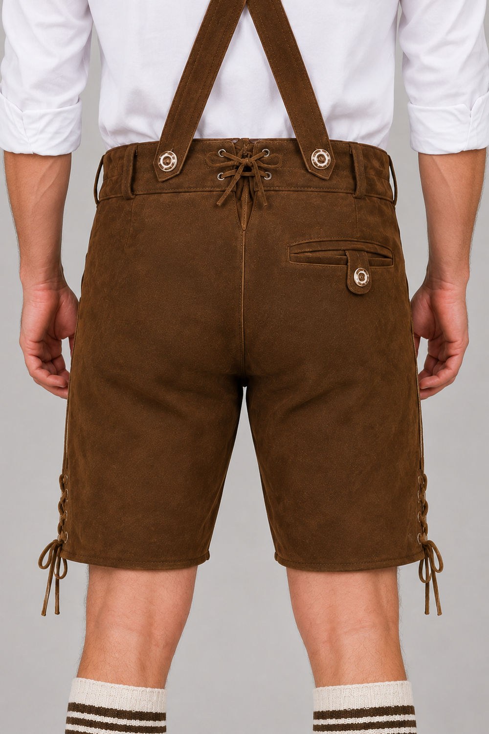 Edelweiss Embroidered Men's Bavarian Lederhosen - Rustic Brown - Side Lacing - product image 6