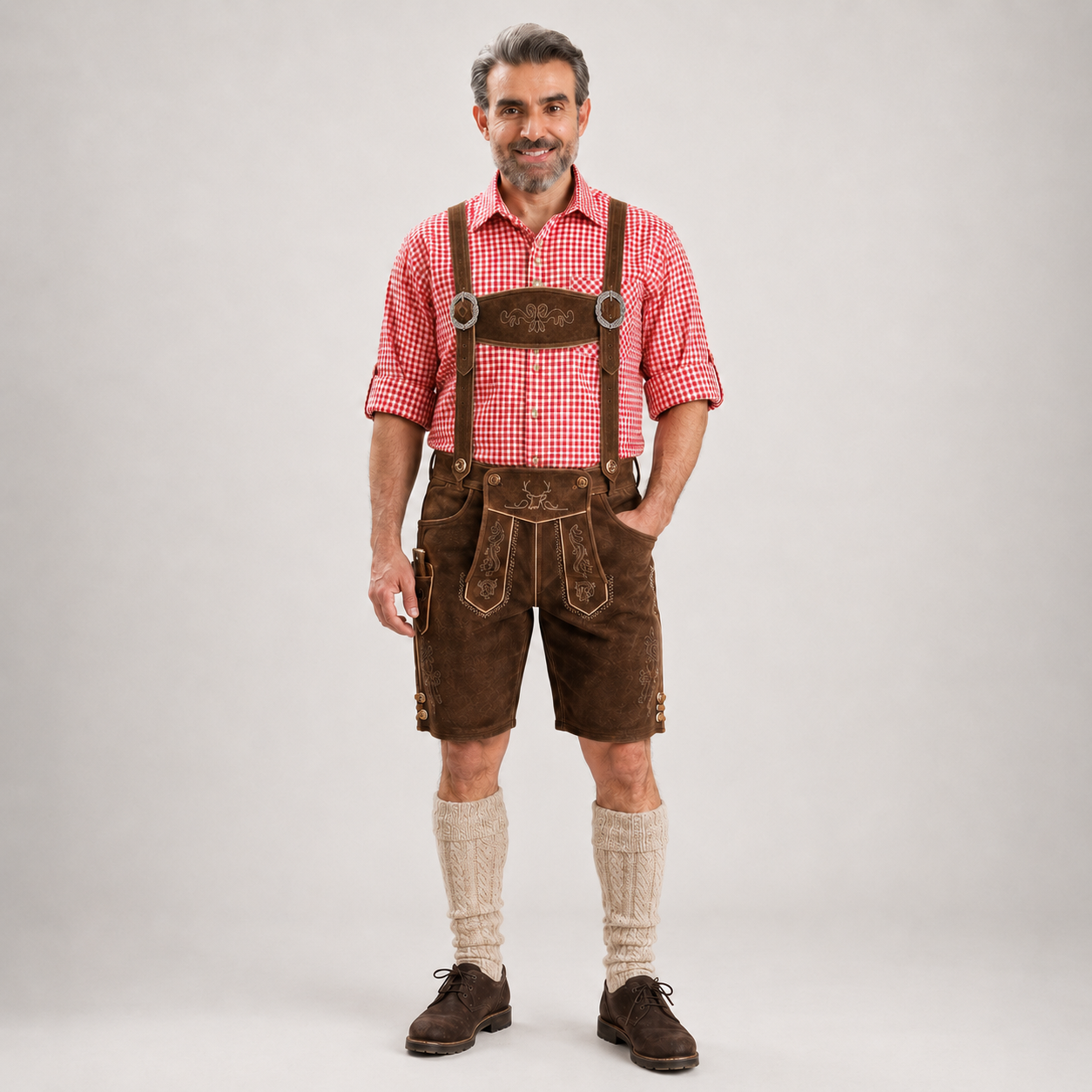 Men's Red & White Checkered Bavarian Oktoberfest Shirt - Roll-Up Sleeve - image 6