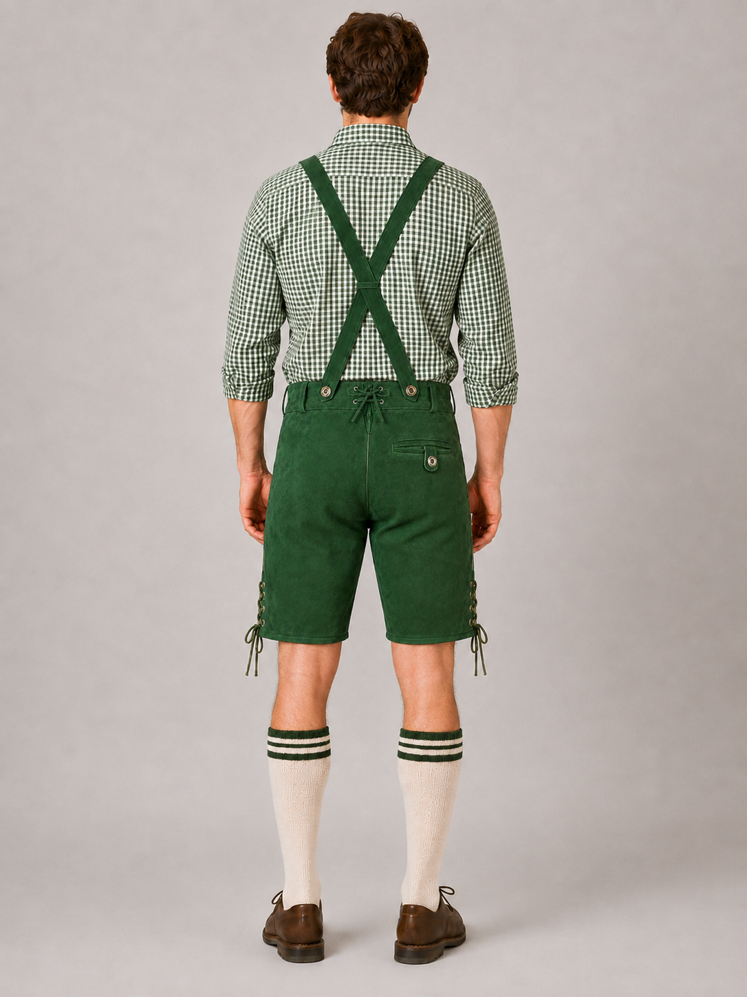 Edelweiss Embroidered Men's Bavarian Lederhosen - Green - Side Lacing - product image 6