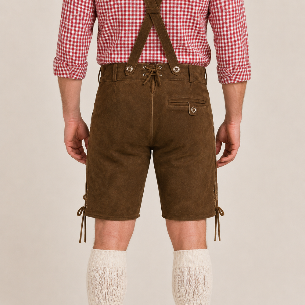 Stag Embroidered Men's Bavarian Lederhosen - Rustic Brown - Side Lacing - image 7
