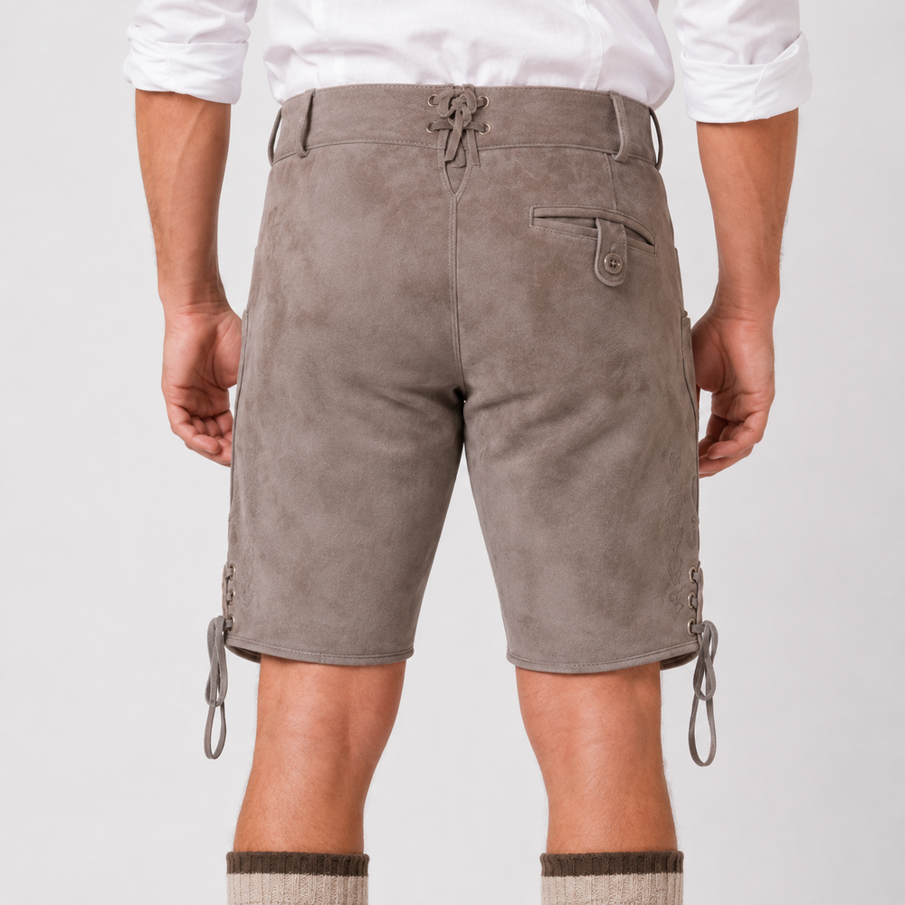 Oak Leaf Embroidered Men's Bavarian Lederhosen - Grey - Side Lacing - image 7