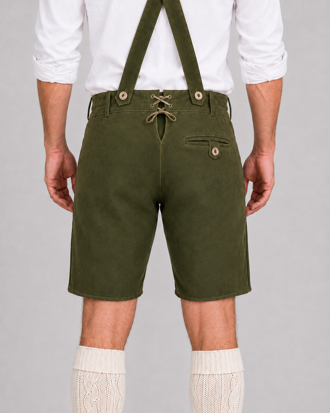 Oak Leaf Embroidered Men's Bavarian Lederhosen - Green - Side Buttons - product image 6