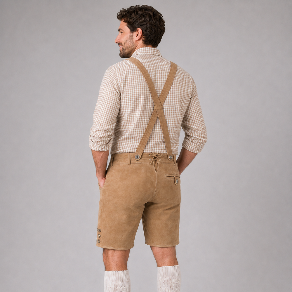 Stag Embroidered Men's Bavarian Lederhosen - Tan/Beige - Side Lacing - product image 7