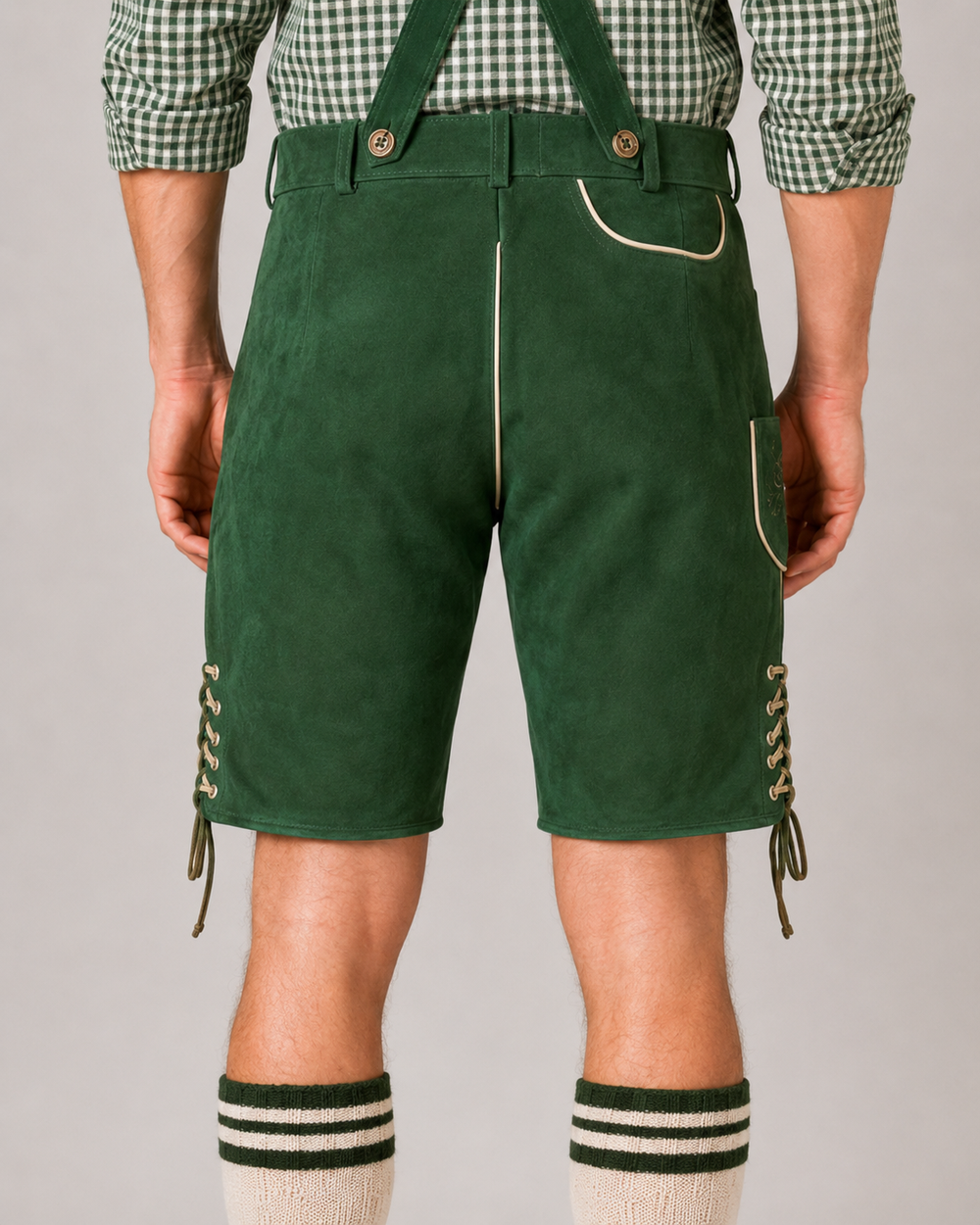 Edelweiss Embroidered Men's Bavarian Lederhosen - Green - Side Lacing - image 7