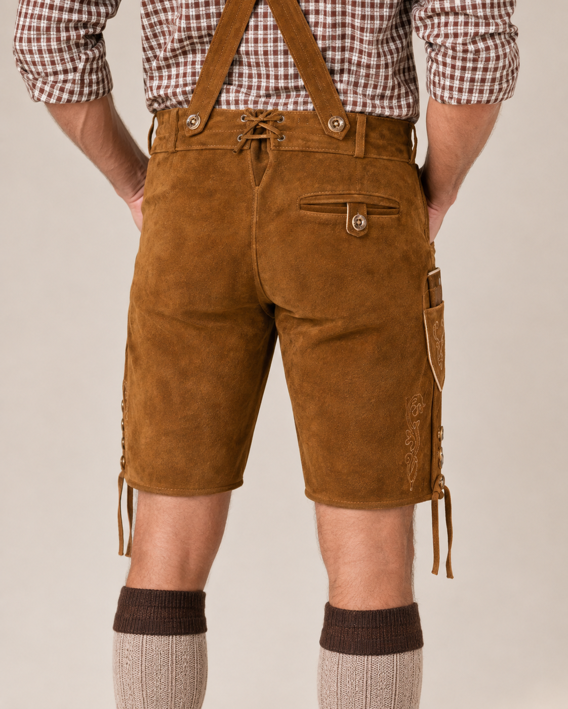 Oak Leaf Embroidered Men's Bavarian Lederhosen - Rustic Brown - Side Lacing - image 7