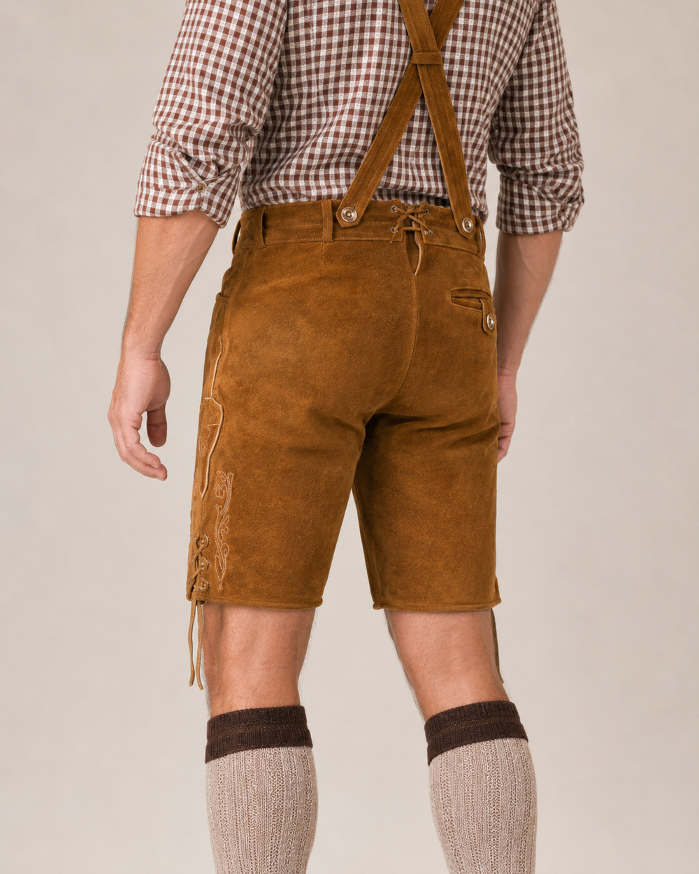 Oak Leaf Embroidered Men's Bavarian Lederhosen - Rustic Brown - Side Lacing - image 8
