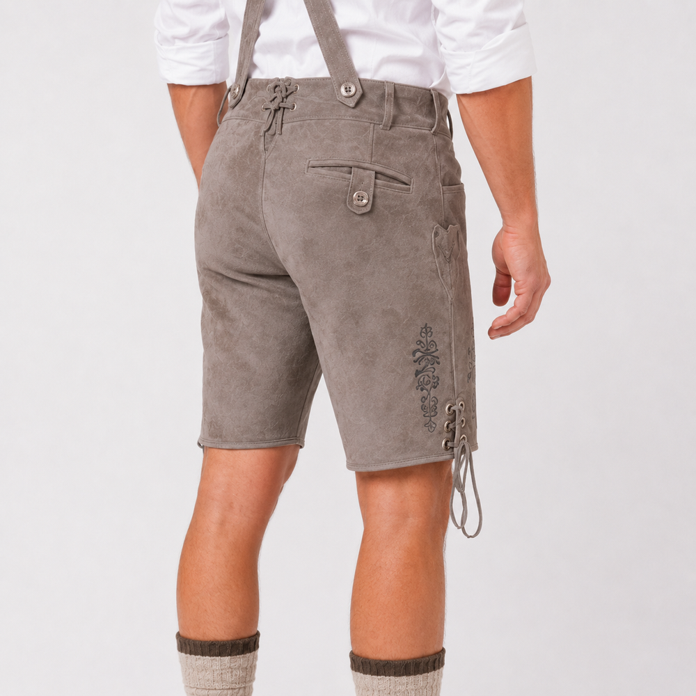 Oak Leaf Embroidered Men's Bavarian Lederhosen - Grey - Side Lacing - image 8