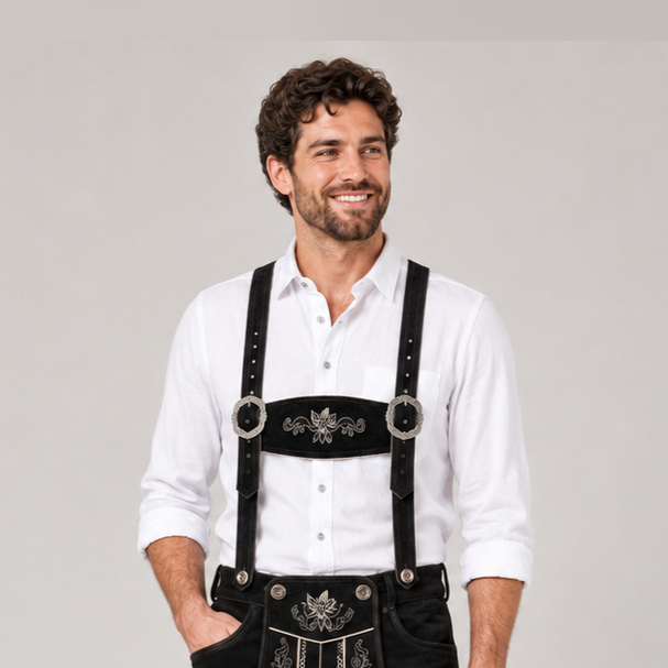Men's Black Bavarian Lederhosen Suspenders – Edelweiss Embroidered Trachten Braces