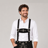 Men's Black Bavarian Lederhosen Suspenders – Edelweiss Embroidered Trachten Braces