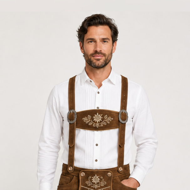 Men's Brown Bavarian Lederhosen Suspenders – Edelweiss Embroidered Trachten Braces
