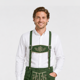 Men's Green Bavarian Lederhosen Suspenders – Edelweiss Embroidered Trachten Braces