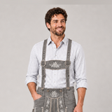 Men's Grey Bavarian Lederhosen Suspenders – Edelweiss Embroidered Trachten Braces