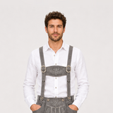 Men's Grey Bavarian Lederhosen Suspenders – Oak Leaf Embroidered Trachten Braces