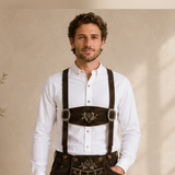 Men's Brown Bavarian Lederhosen Suspenders – Stag Embroidered Trachten Braces