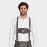 Men's Grey Bavarian Lederhosen Suspenders – Stag Embroidered Trachten Braces